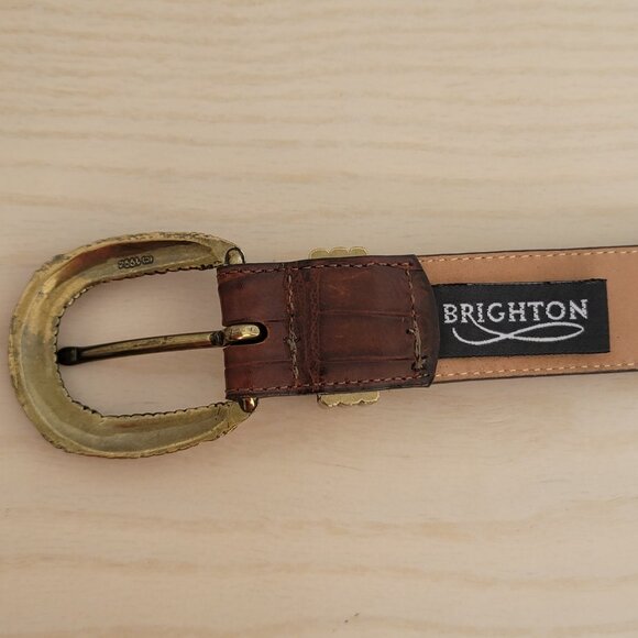 Vintage Brighton 50108 Croc Embossed Brown Leather Brass Buckle Belt Size S - Picture 5 of 14
